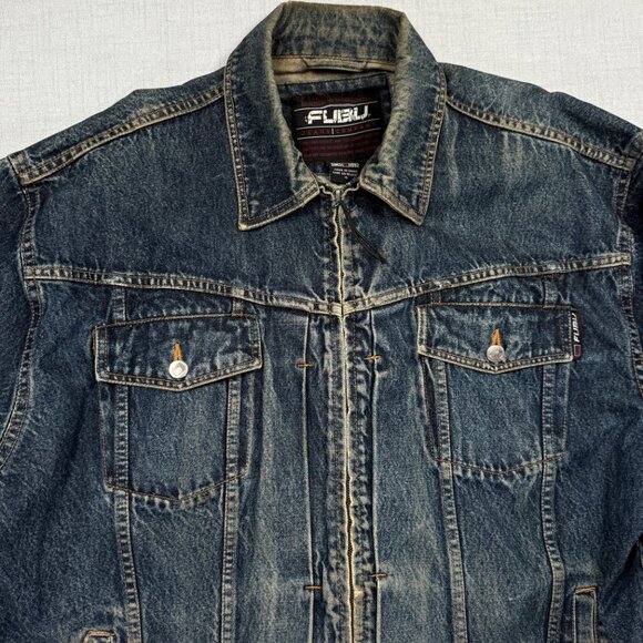 Vintage FUBU Denim Jacket Zip Front Collared Blue Cotton Pockets Size XL - Picture 6 of 14